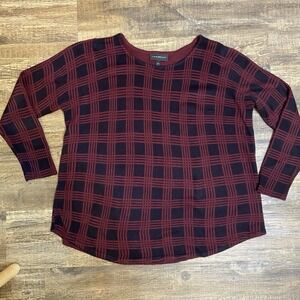 Lane Bryant Women's 18/20 Long Sleeve Sweater Burgandy Navy Plaid Stretch Casual